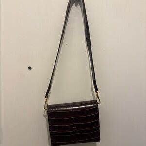 JW PEI Croc-Embossed Shoulder Bag in Deep Brown